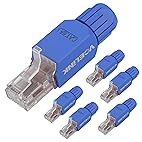 VCELINK RJ45 Cat6A Connectors Plastico Tool-Free Reusable Shielded Ethernet Termination Plugs for 23AWG SFTP UTP Cable, 10G Easy Internet Plug, Fast Field Installation